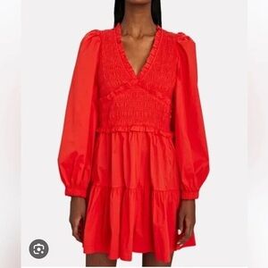 Sea New York Cotton Smocked Midi Dress Red Size 6